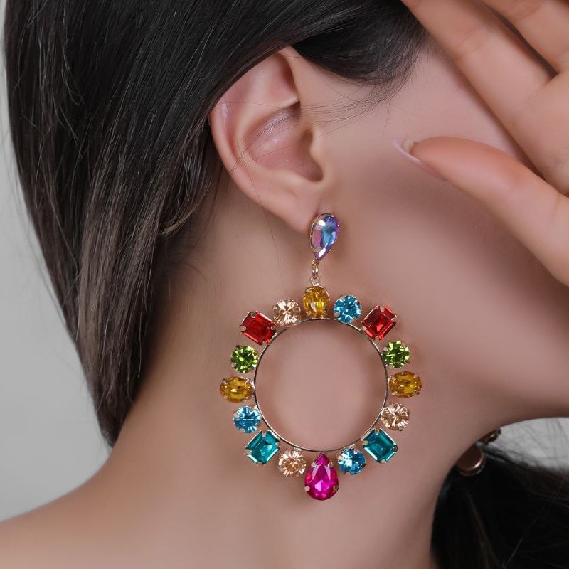 گوشواره دخترانه نگین رنگی جواهری
