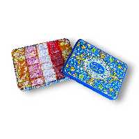 حلوا مسقطی زعفرانی 500 گرمی چهار طعم با جعبه فلزی کادویی طرح کاشی 