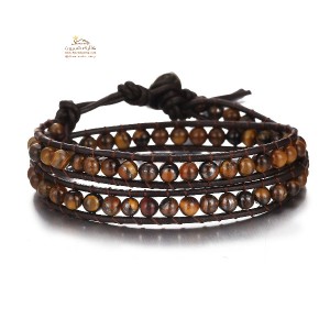 دستبند مینیمال چرم دو رشته نگین سنگ BNG381B0