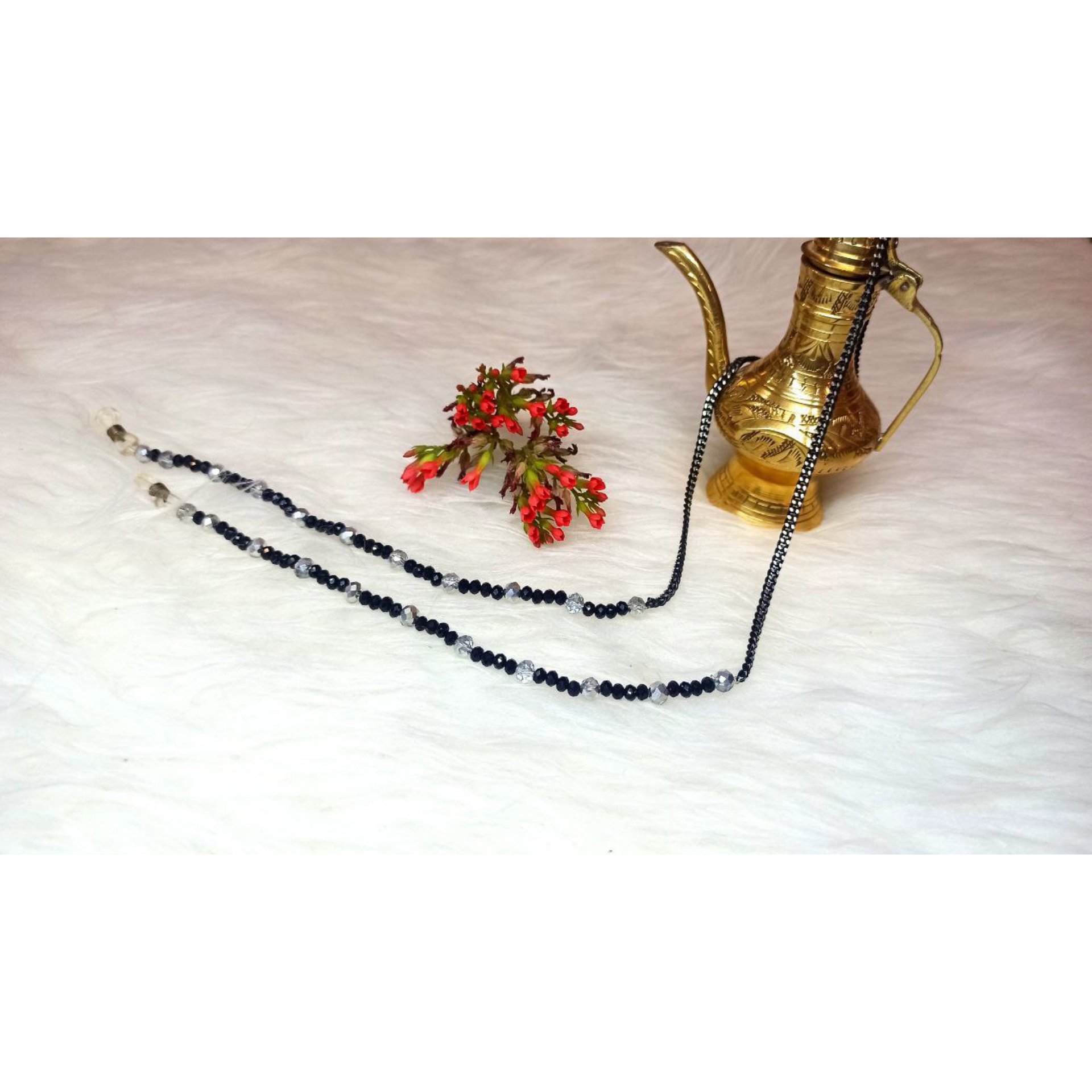 بند عینک زنجیری استیل دو رنگ مدل کریستال