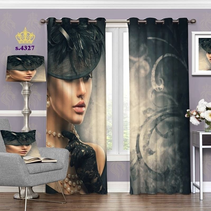 پرده اتاق خواب دخترانه دو قواره طرح چهره کد S4326