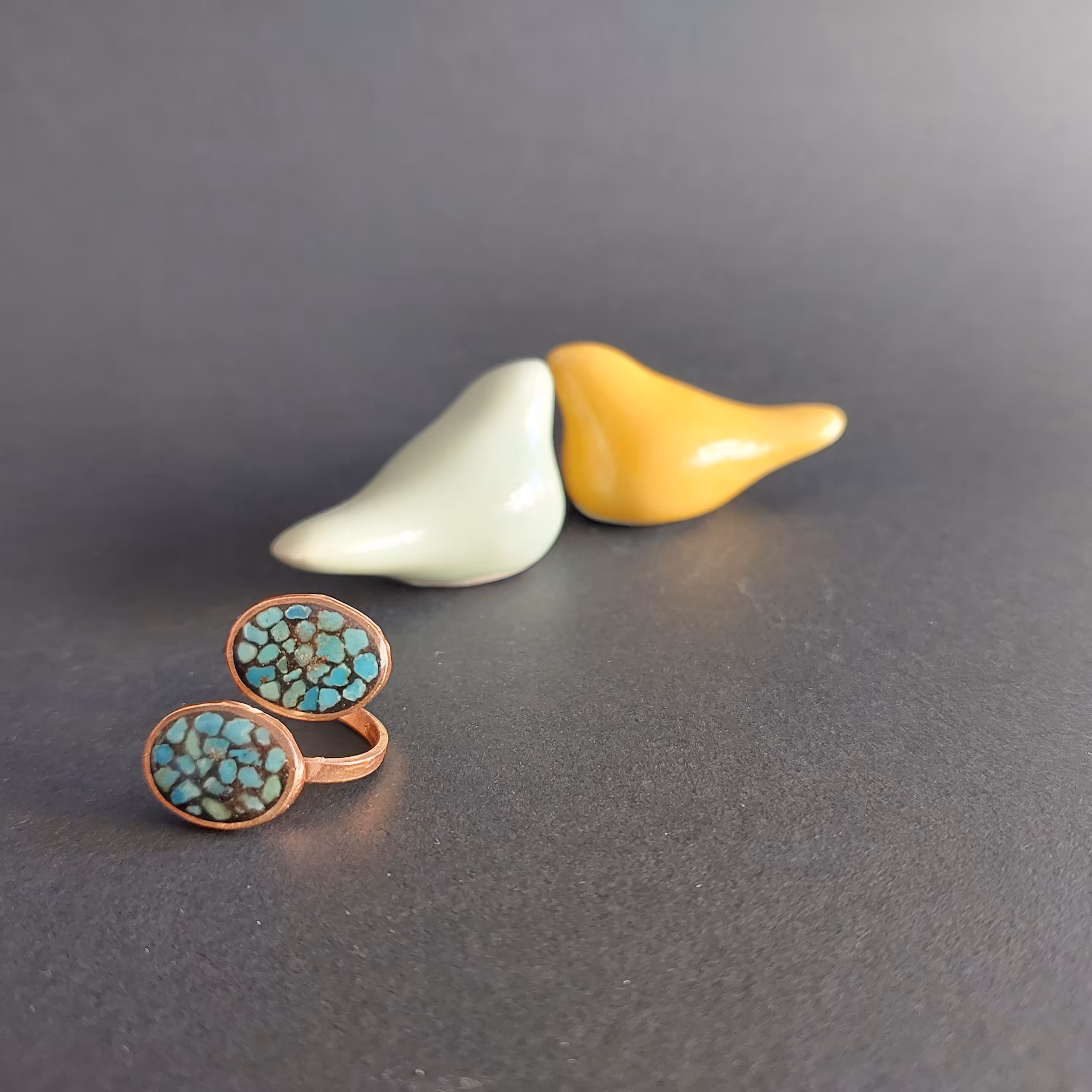 انگشتر مس و فیروزه با روکش پلی استر.....