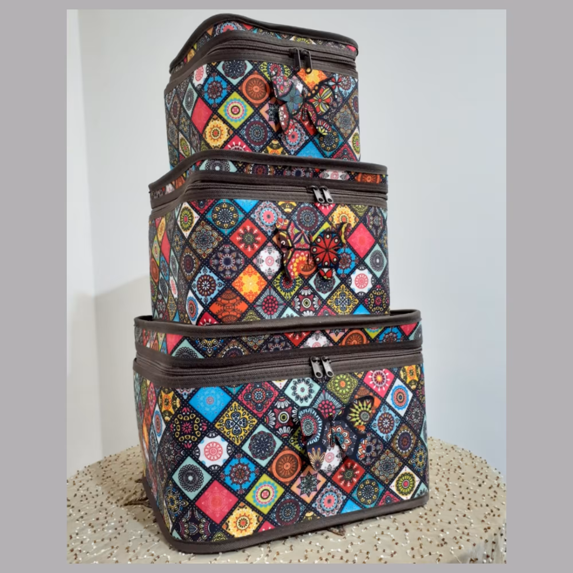 باکس صندوقچه  3 سایز پارچه لینا جدید طرح پروانه 