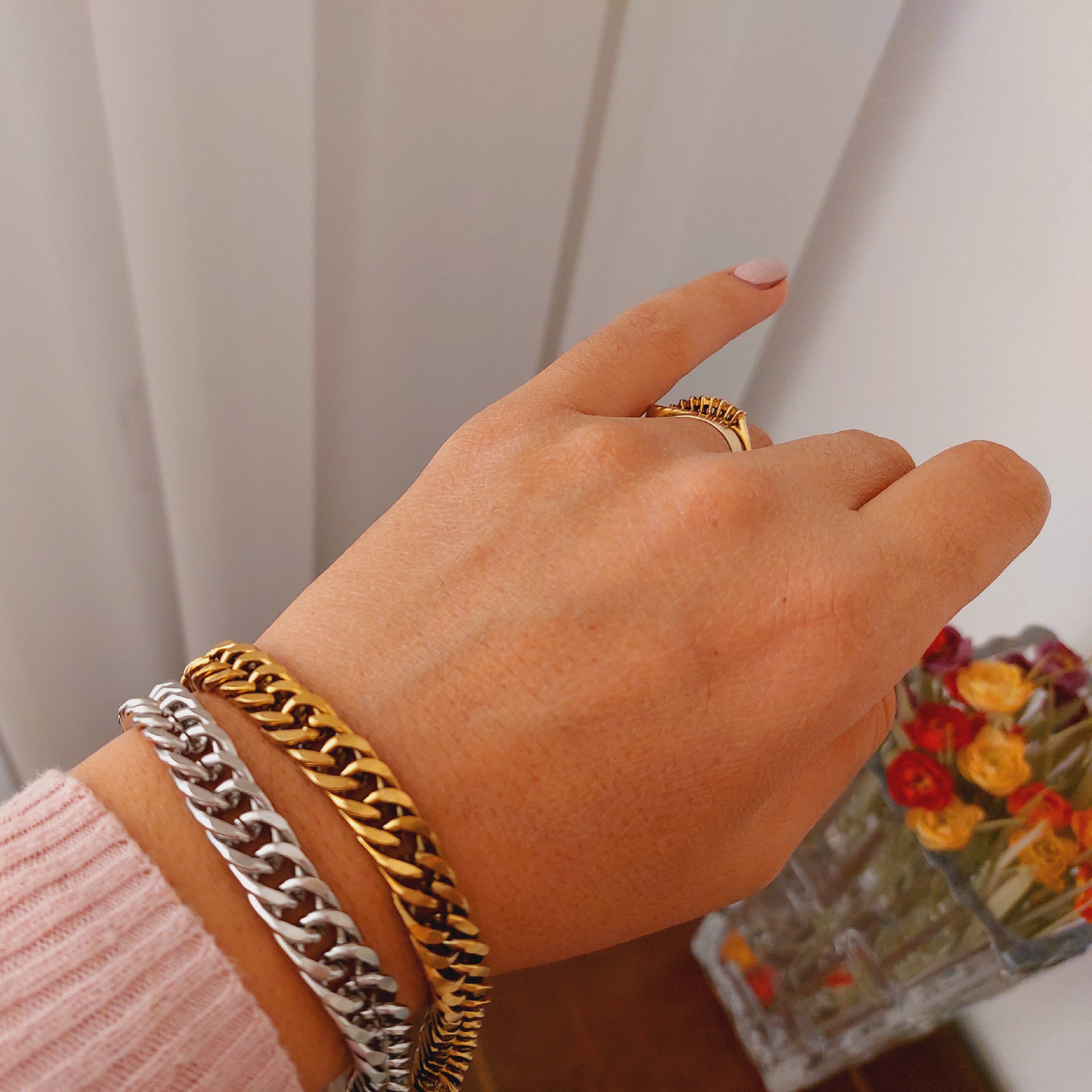 دستبند کارتیر دوبل استیل ضخیم در دو رنگ طلایی و نقره ای