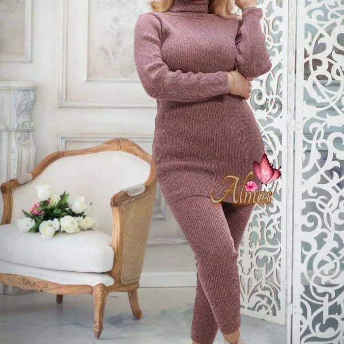 ست بافت زنانه سایز بزرگ یقه اسکی