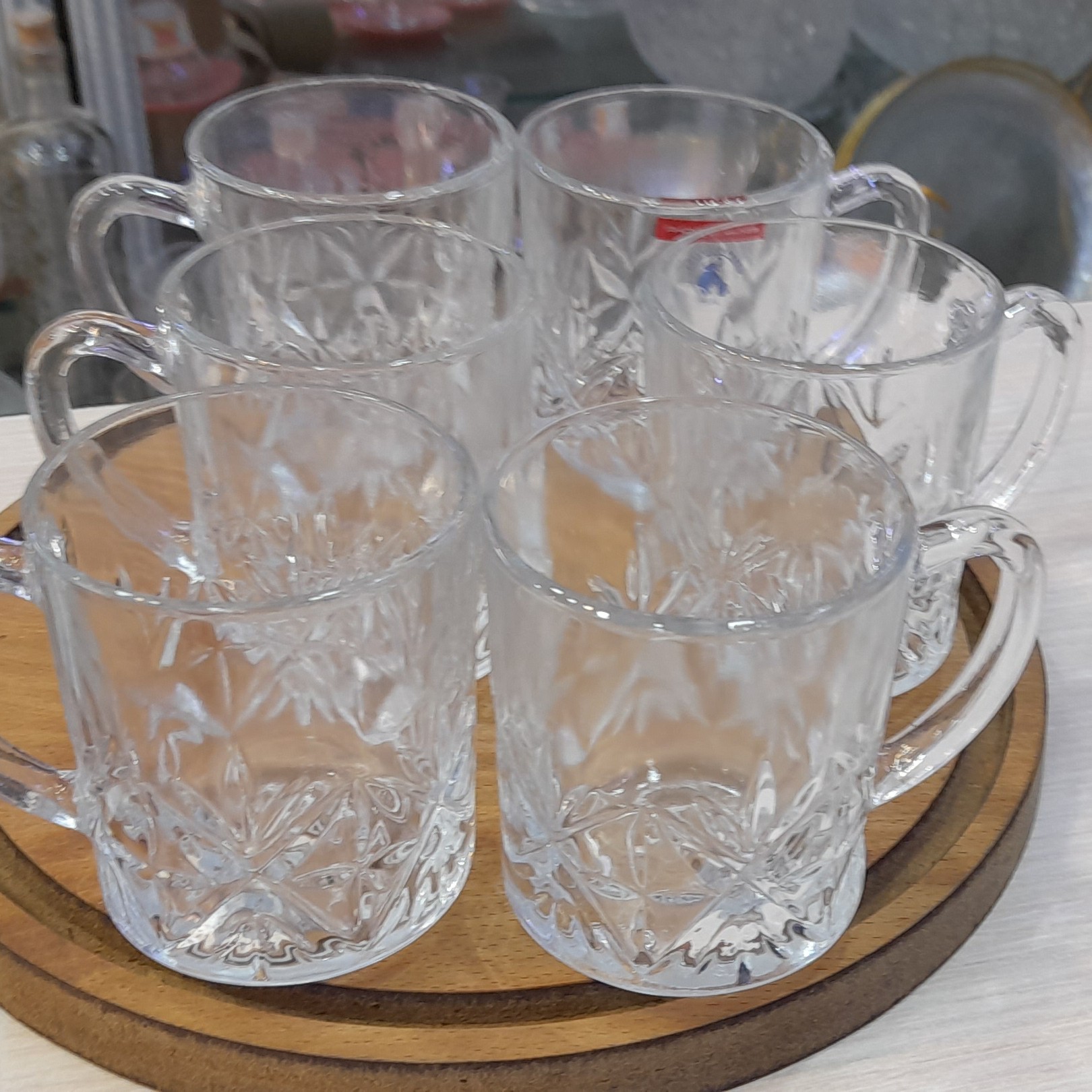 لیوان دسته دار طرح دار ساخت ایران 6 تایی کیفیت عالی بلور خورشیدی 