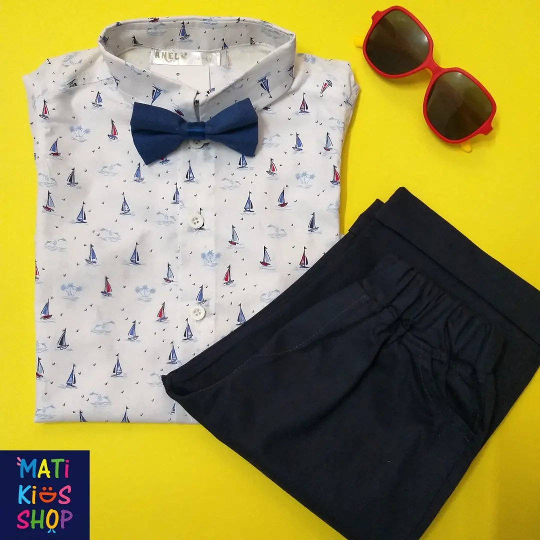 لباس پسرونه, لباس بچه, ست شومیز و شلوارک کتان کیفیت عالی مناسب سایز 40 تا 50