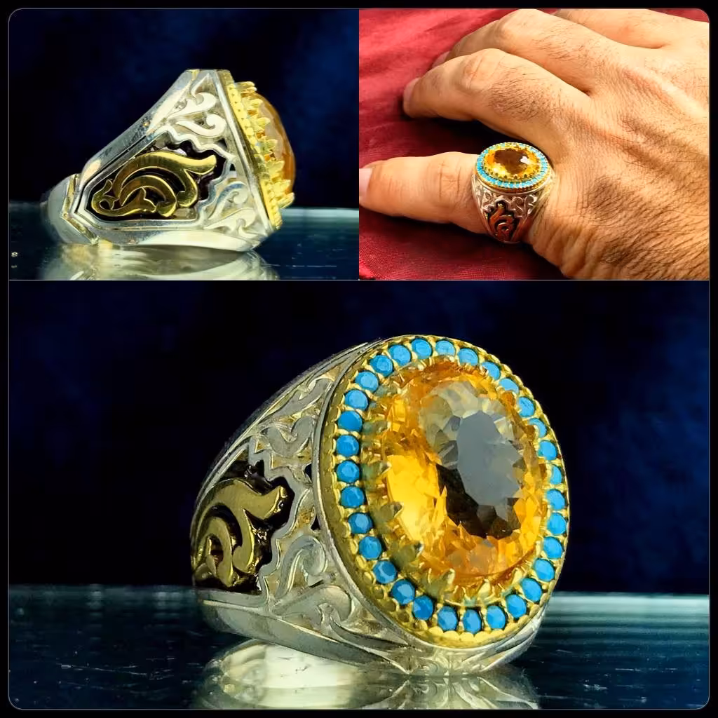انگشتر زیبا سیترین طلایی اصلی رکاب فیلی چنگی