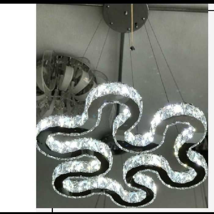 لوستر آویز کریستالی مدرن استیل نقره ای سایز 60 (پس کرایه )