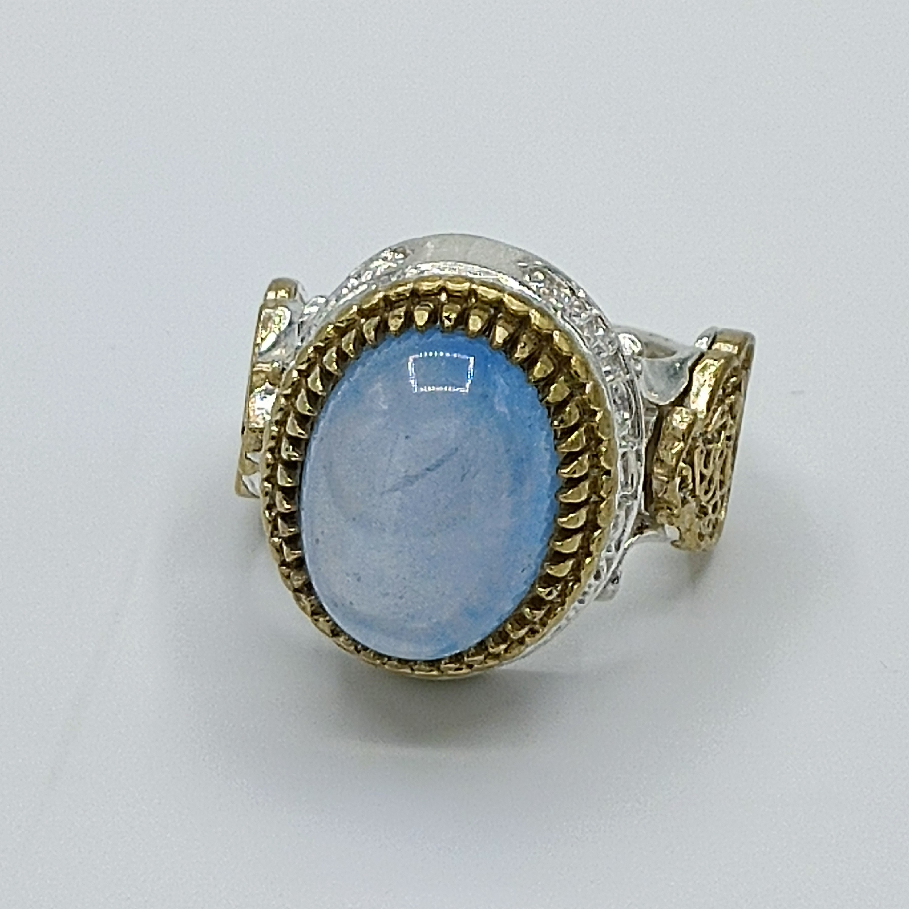 انگشتر نقره مردانه تاج برنجی نگین یاقوت استار آبی کد 1016