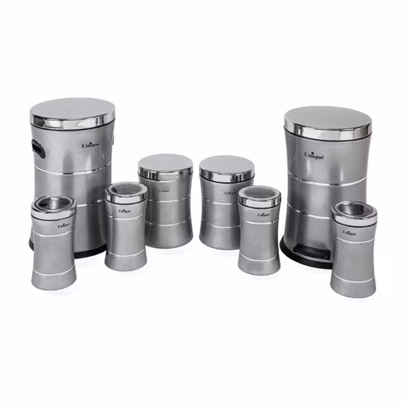 سرویس یونیک 8 پارچه کمر باریک نقره ای درب استیل 4588