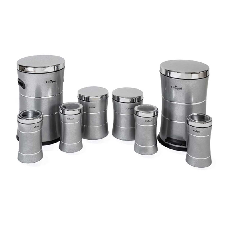 سرویس یونیک 8 پارچه کمر باریک نقره ای درب استیل 4588