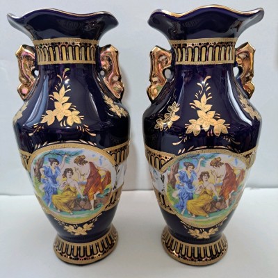 گلدان دو عددی سرمه ای سه لیلی طلاکوب