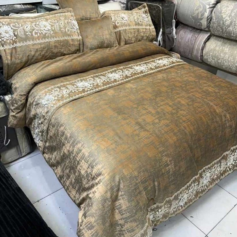 روتختی پتینه مخمل پنلی ترک دونفره درجه یک 8 تیکه دانتل دار قهوه ای شکلاتی شیک و زیبا.