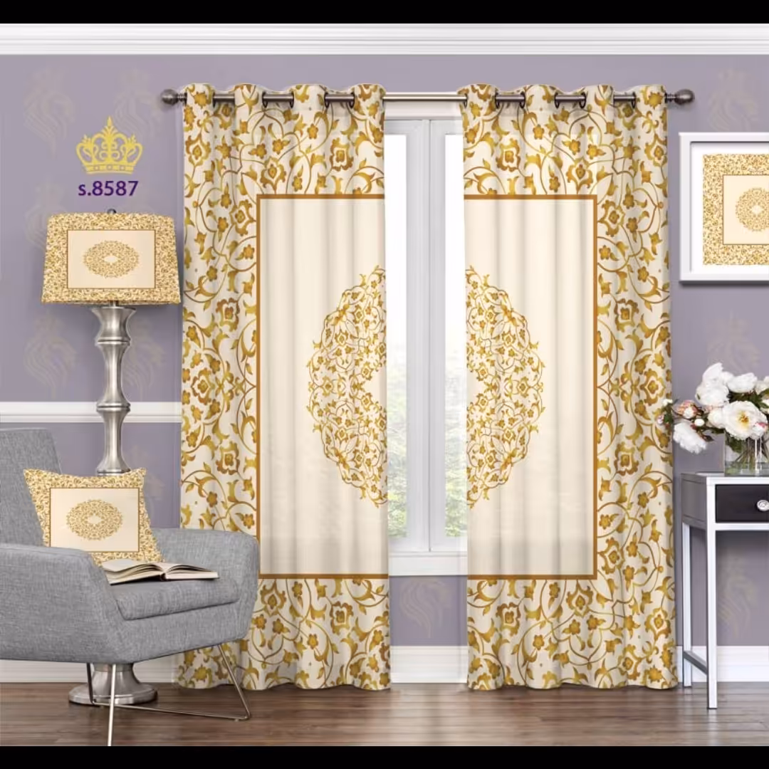 پرده پذیرایی دو قواره طرح اسلیمی کد S8587