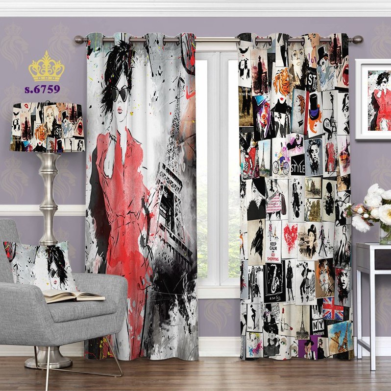 پرده اتاق خواب دخترانه دو قواره  طرح مدرن  کد S6759