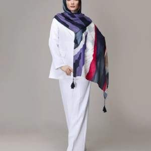شال نخی نیلا منگوله دار