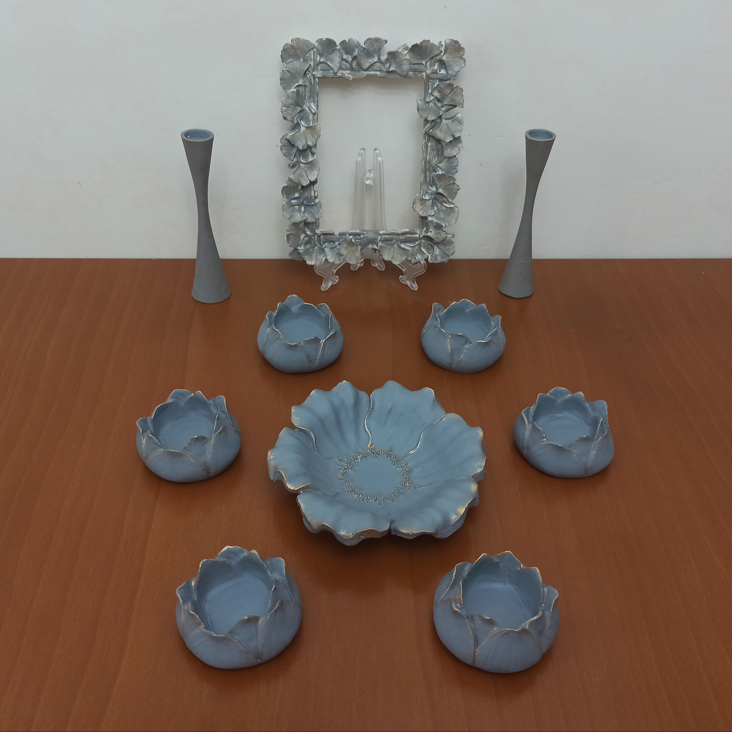 مجموعه ظروف هفت سین 10 پارچه مدل لاله و گل بزرگ کد 51 طوسی