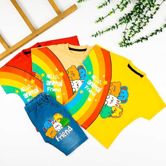 ست اسپرت تیشرت شلوارک طرح رنگین کمان