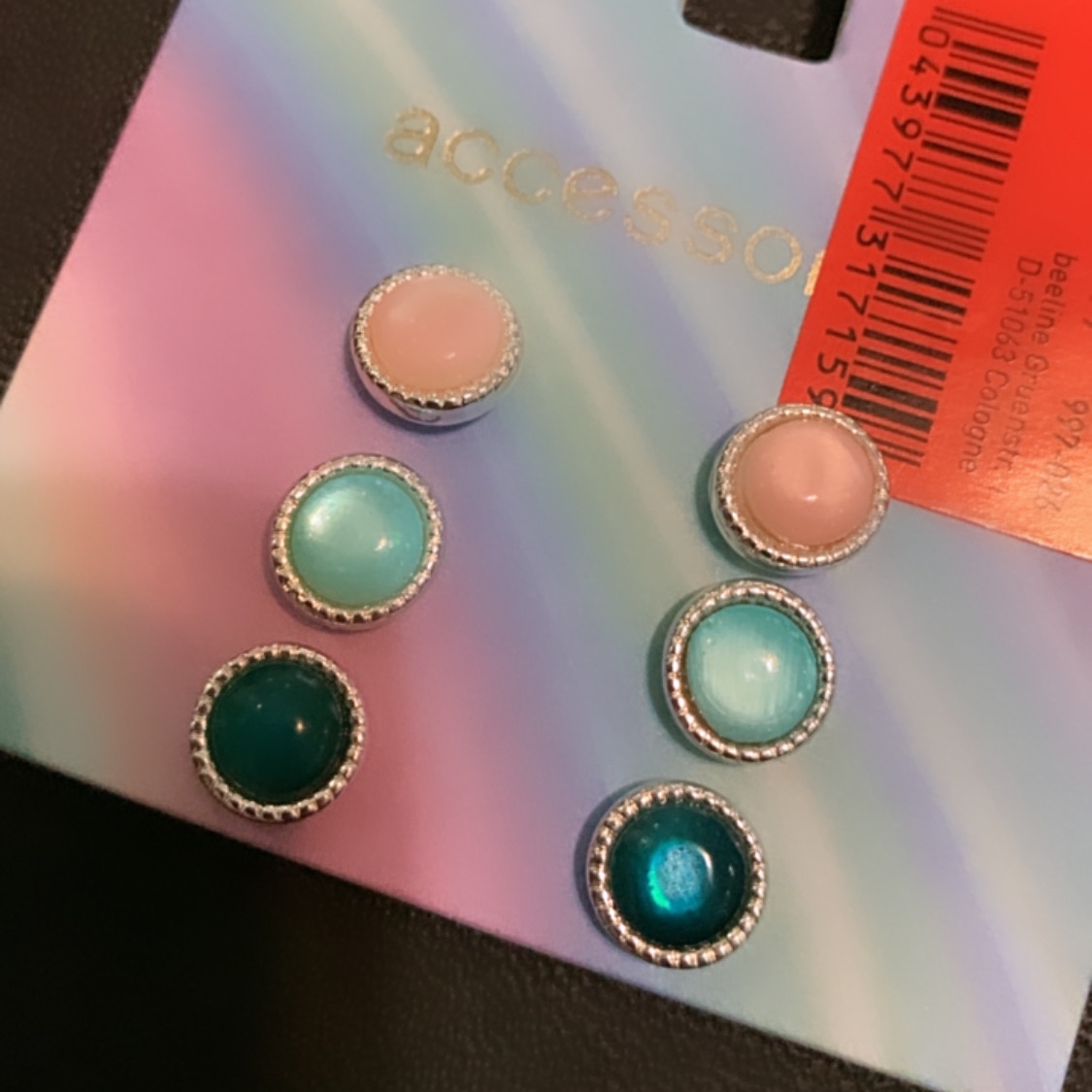 پک گوشواره میخی ترکیب رنگ سبز و صورتی 3 جفت