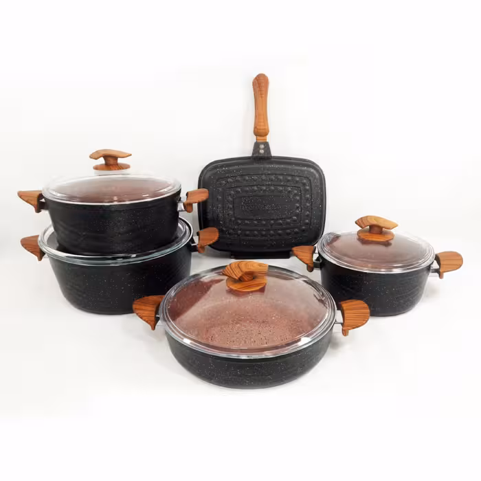 سرویس قابلمه 10 پارچه چدن گرانیت اویز EVIZ مدل سوئینگ مشکی با ارسال رایگان