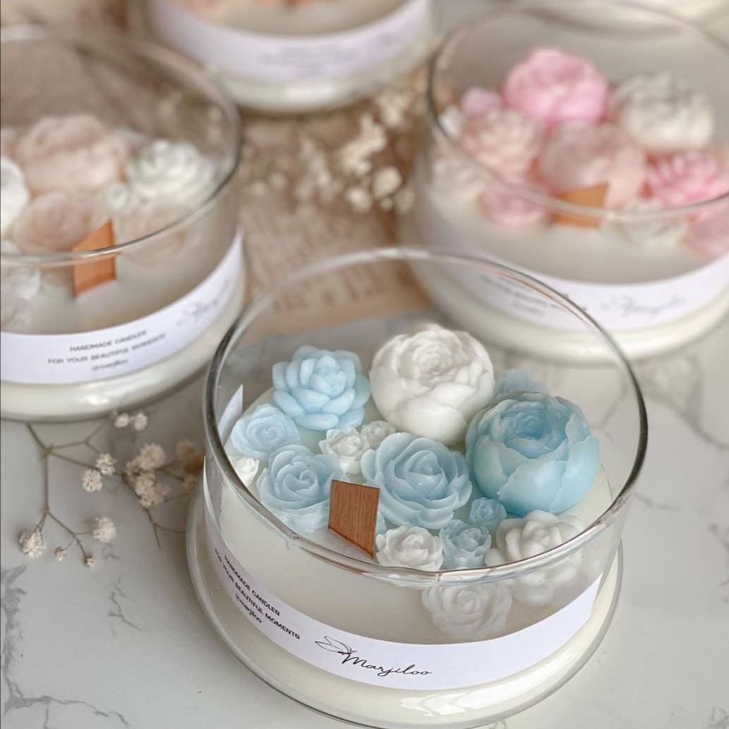 شمع شیشه ای گل دار بزرگ