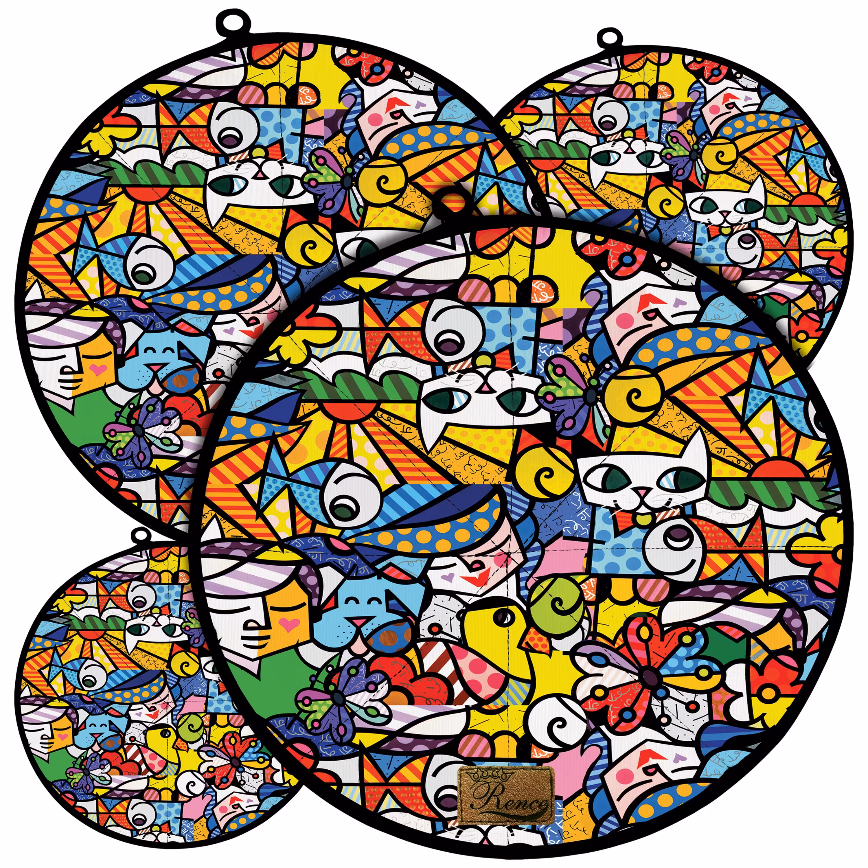 دمکنی ست چهار تکه پارچه ای مخمل دو رو چاپ طرح رنگی سایز 20، 25، 30 و 35 مدل B21-3 شرکت رنس