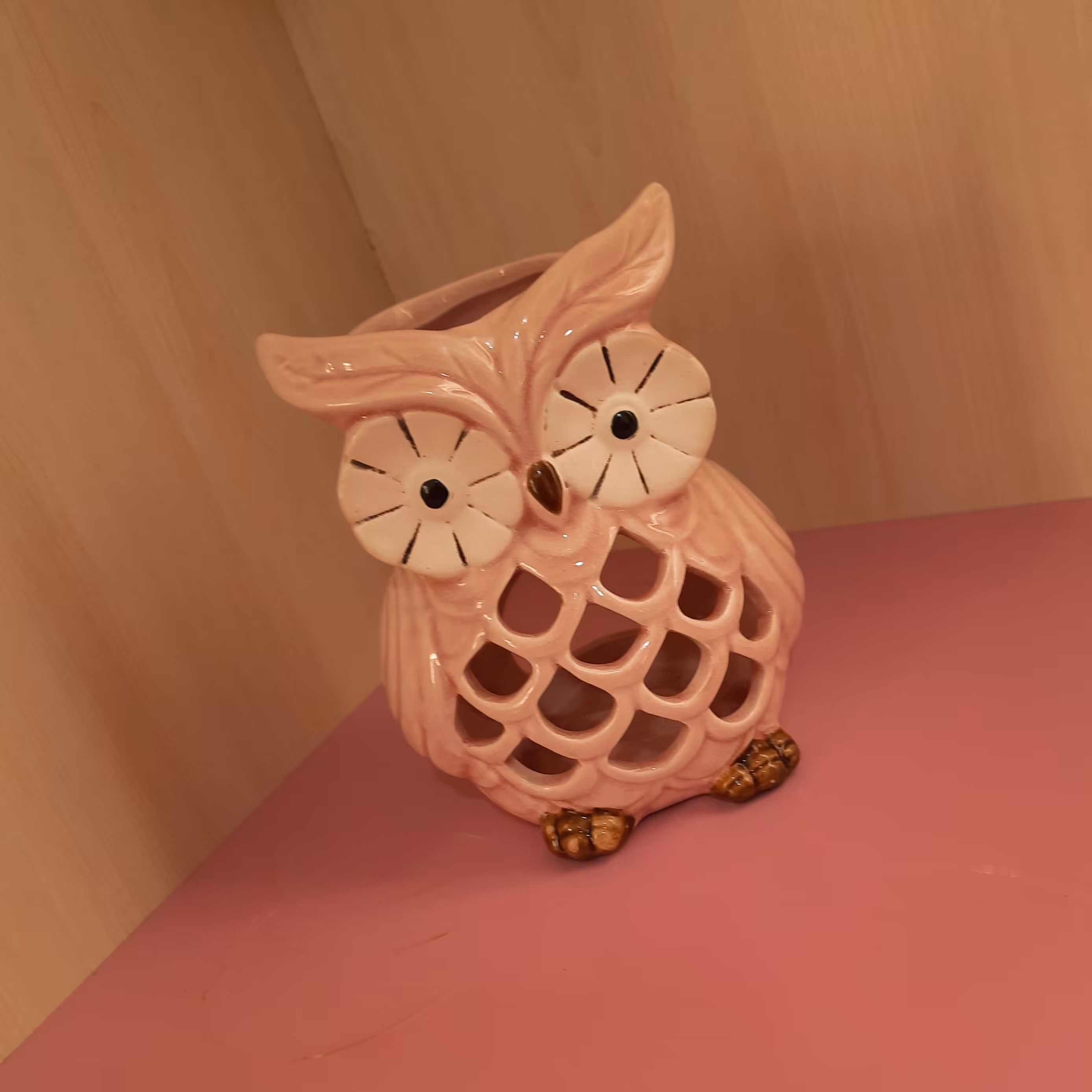 جاشمعی سرامیکی فانتزی  دکوری طرح جغد صورتی