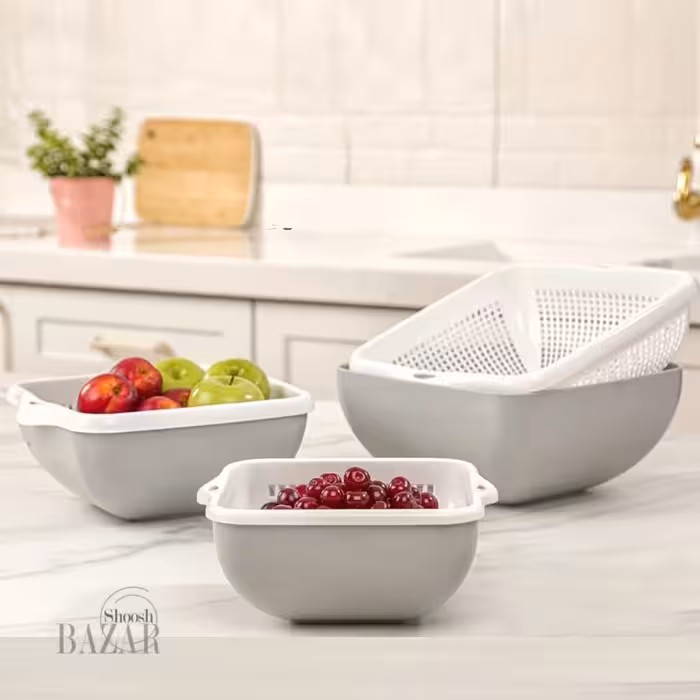  سرویس کاسه و ابکش 4گوش  3سایز لیمون