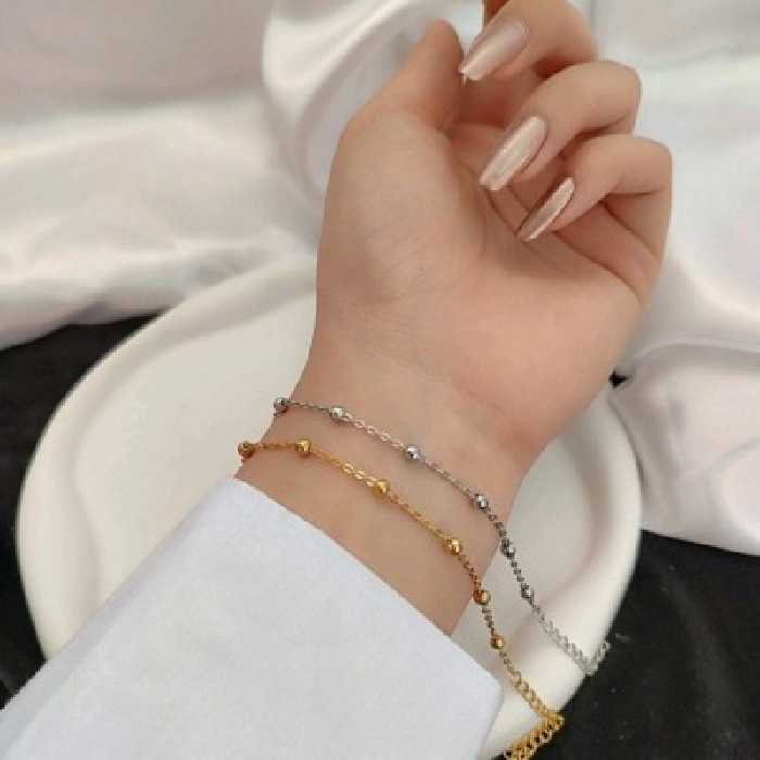 دستبند خلخال یا زنجیر توپی استیل نقره ای و طلایی