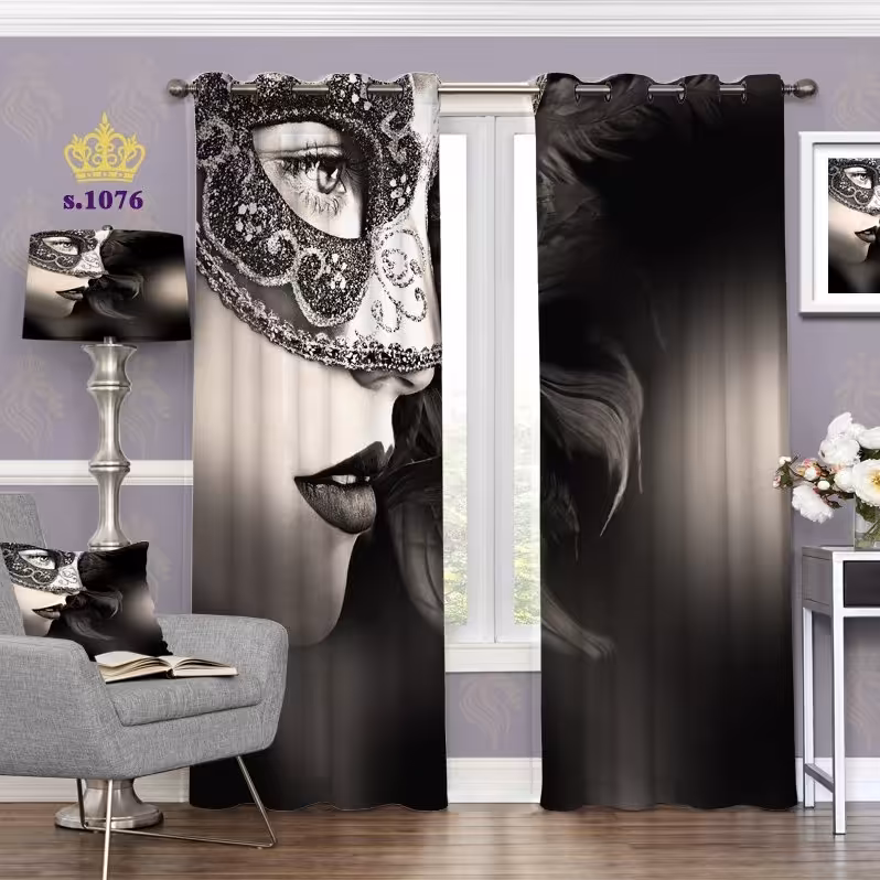 پرده اتاق خواب دخترانه دو قواره طرح چهره کد S1076