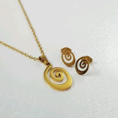 نیم ست گوشواره و گردنبند استیل طلایی طرح مارپیچ ، کار بسیار زیبا