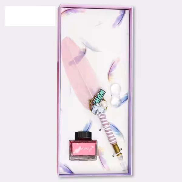 ست قلم پر صورتی ساده با نوک شیشه‌ای Glass Pen