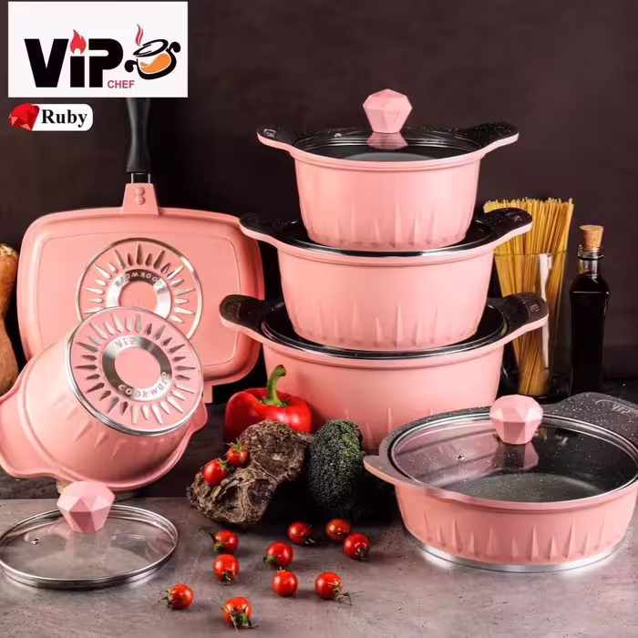 سرویس قابلمه 12 پارچه Vip با ضمانت  گرانیت داخل و رنگ (پس کرایه)