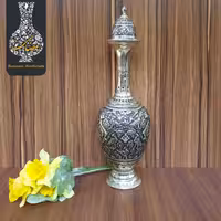 تنگ شربت خوری قلم زنی گل و طاووس  اعلاء سیاه قلم طرح نقره 