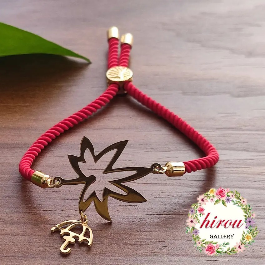 دستبند آسانسوری طرح برگ پاییزی پلاک استیل رنگ ثابت 