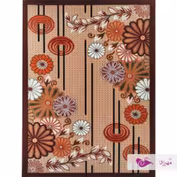 گلیم ماشینی 12 متری طرح  گلسان لوزی بژ عنابی با ارسال رایگان