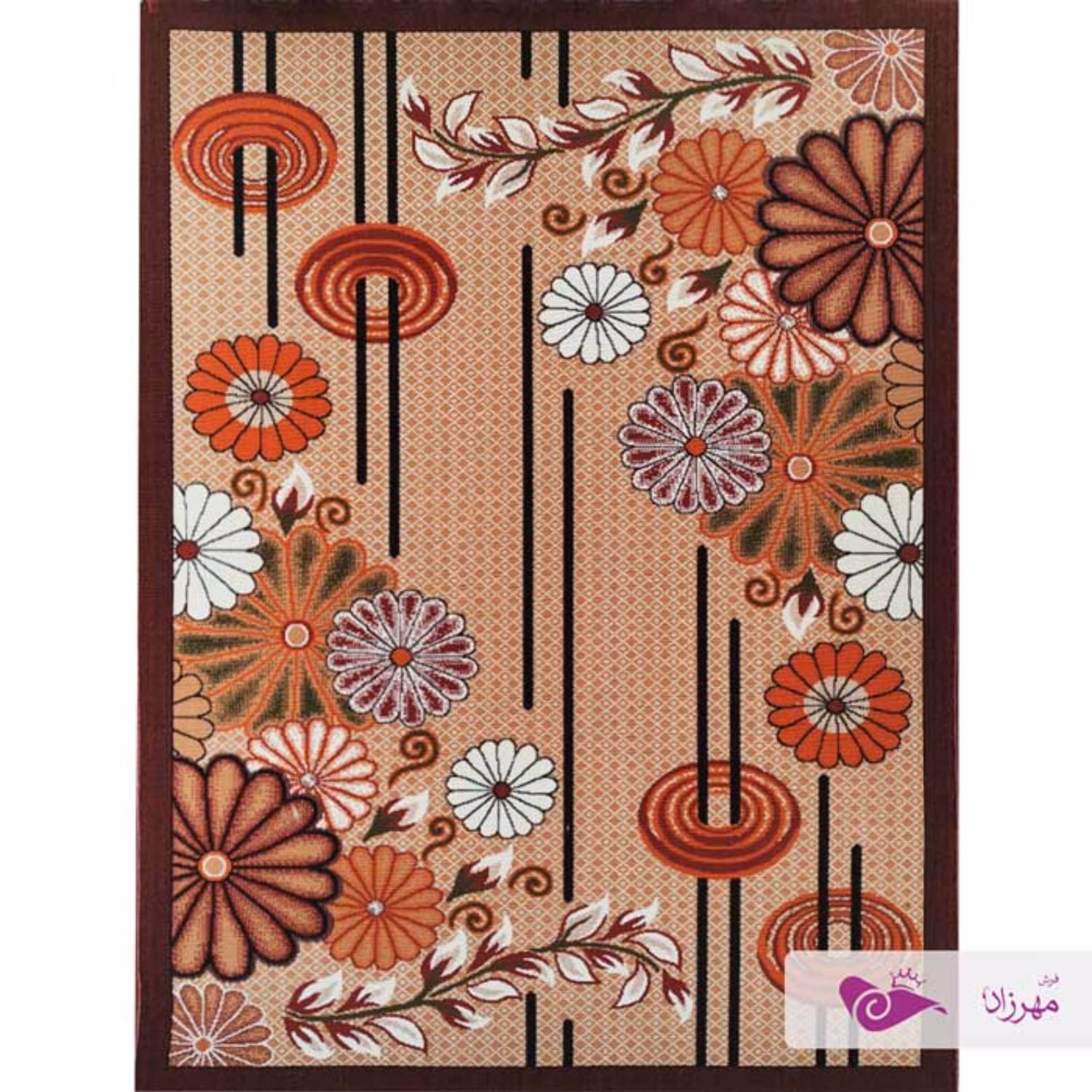 گلیم ماشینی 12 متری طرح  گلسان لوزی بژ عنابی با ارسال رایگان