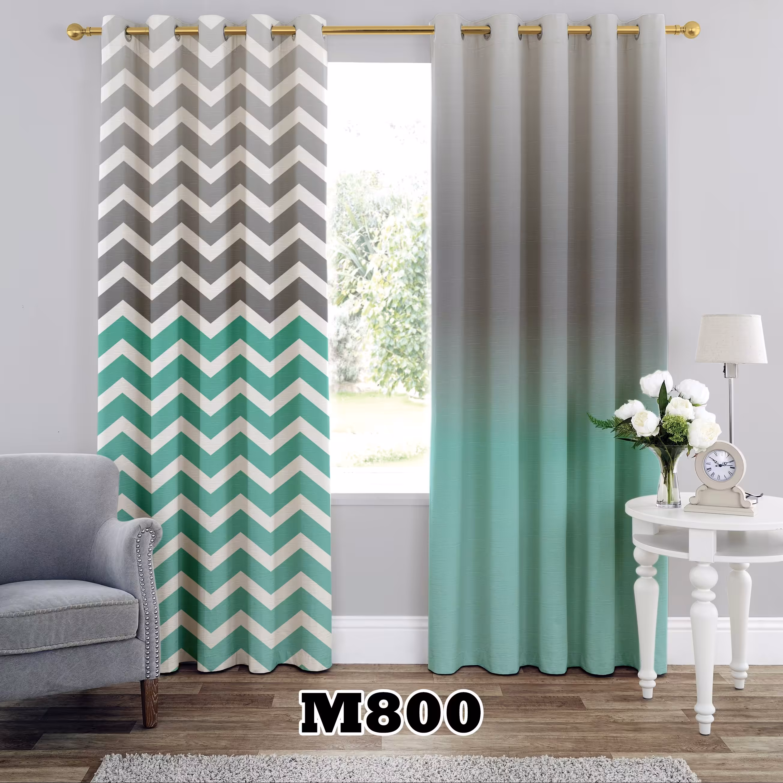 پرده چاپی طرح دو رنگ کد M800 تک قواره ارتفاع 300 عرض 140 سانت