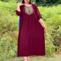 پیراهن بلند نخی ساحلی نخی مناسب بیرون پوش و بارداری چین دار و پله ای
