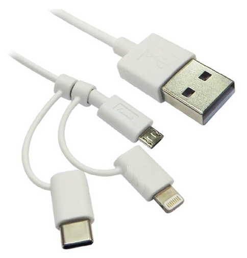 کابل دیتا Micro USB 2.0 با تبدیل Type-C و Lightning فرانت مدل UCLMB100 به طول 1 متر