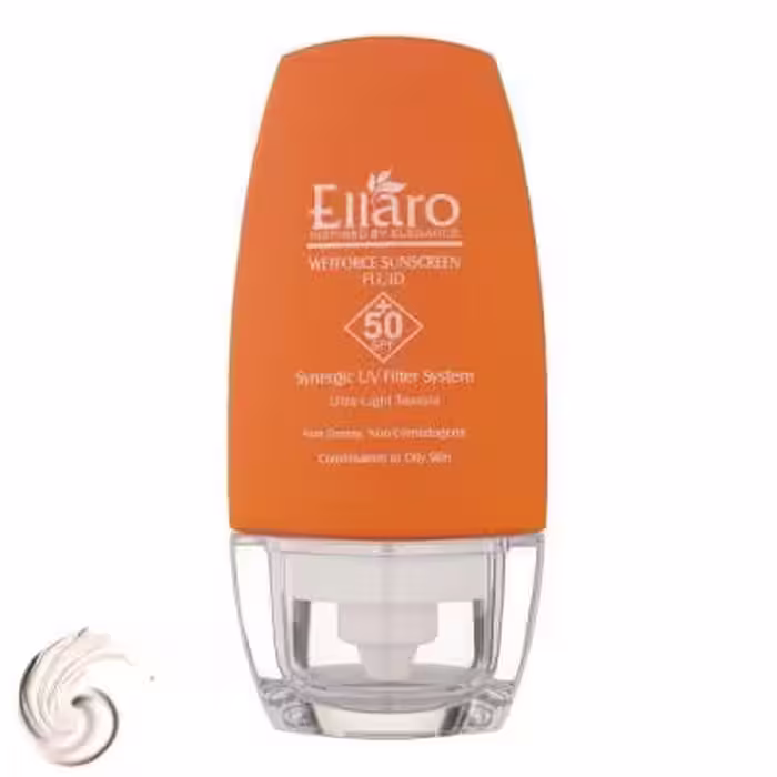 فلوئید ضد آفتاب بدون رنگ الارو SPF50 مدل Ultra Light تحت لیسانس محافظ UVA ،UVB، مرطوب‌کننده مناسب پوست‌‌های چرب و مختلط حجم 50 میلی‌لیتر