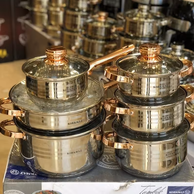 سرویس تمام استیل12پارچه قابلمه کرکماز ترکیه( ارسال رایگان)