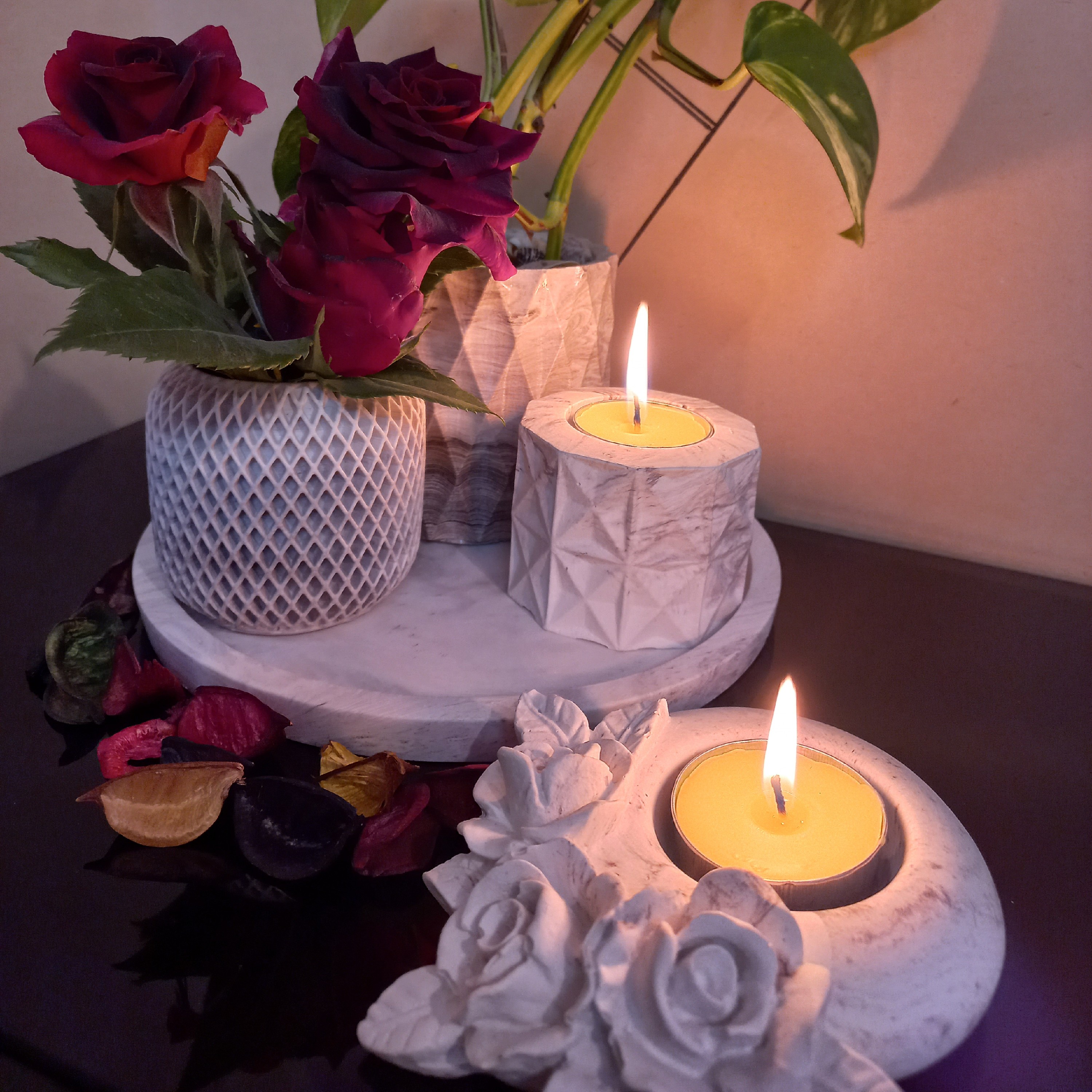 ست گلدان و جاوارمری رگه دار سنگ مصنوعی 