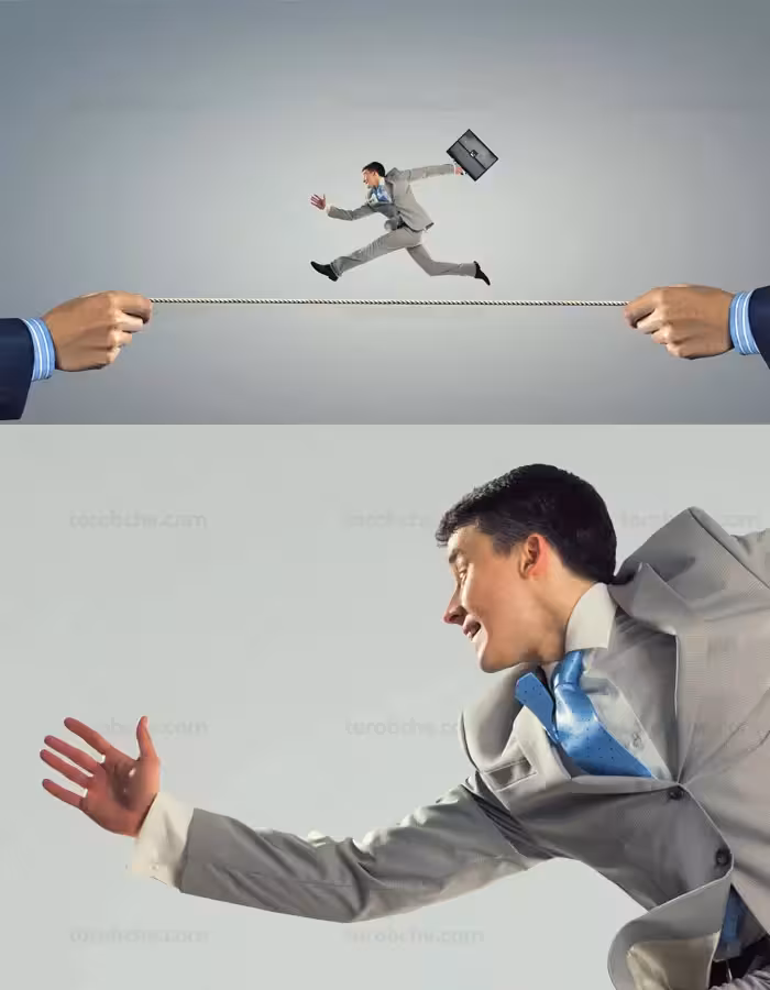 عکس با کیفیت مفهومی کسب و کار مرد در حال دویدن روی تناب - گرافیک با طعم تربچه