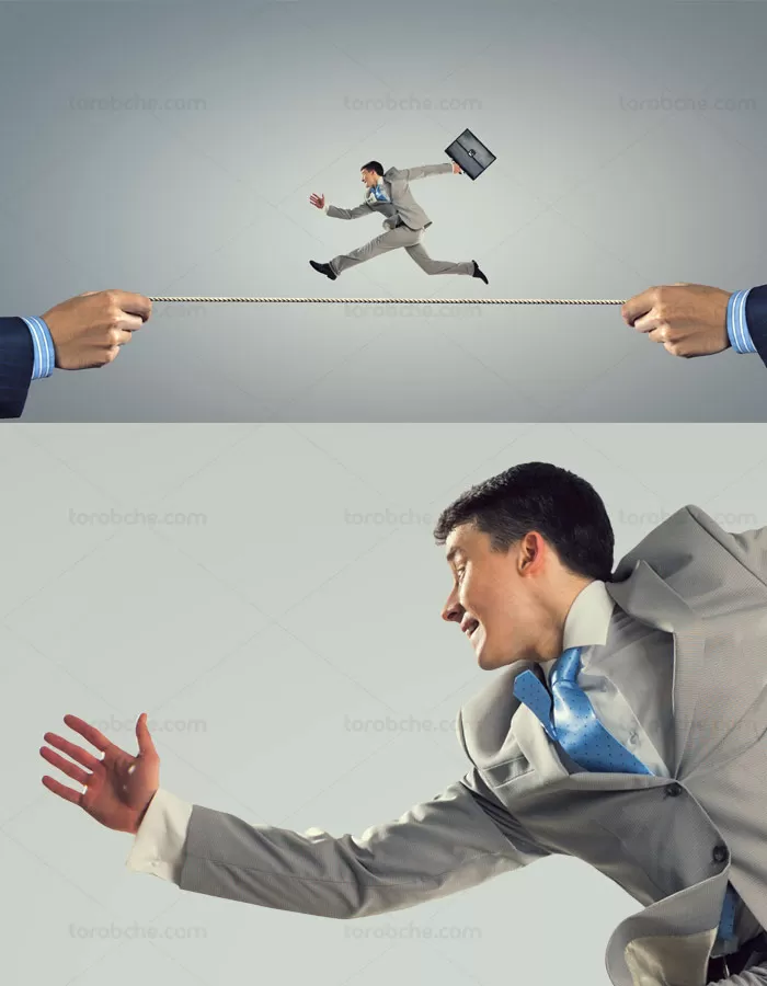 عکس با کیفیت مفهومی کسب و کار مرد در حال دویدن روی تناب - گرافیک با طعم تربچه