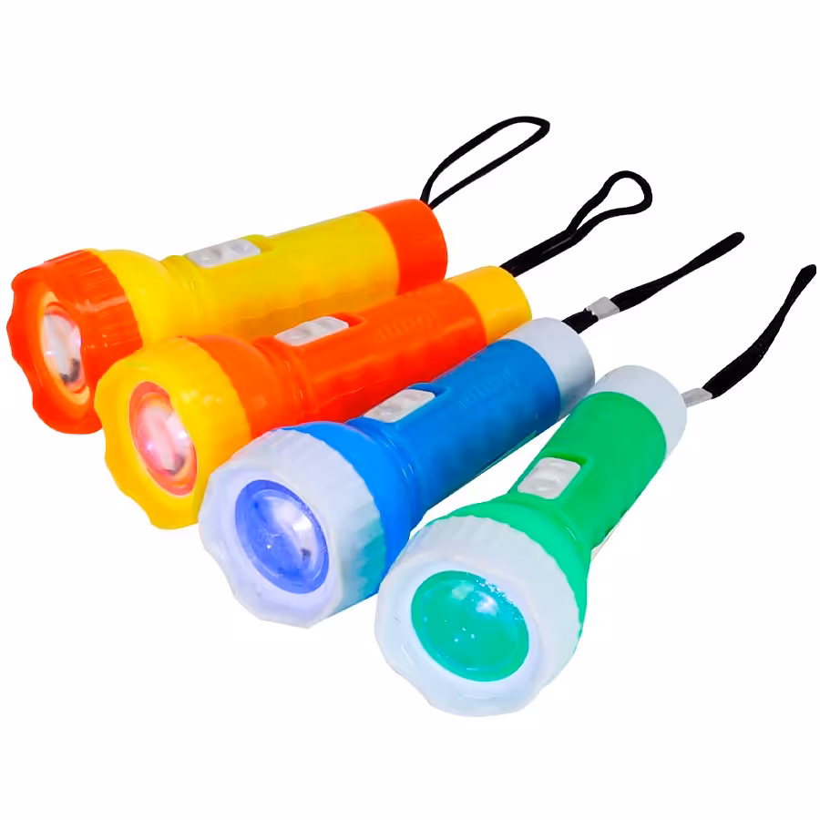 چراغ قوه 11 سانتی پلاستیکی بند دار به همراه باطری مناسب جایزه کد 1016