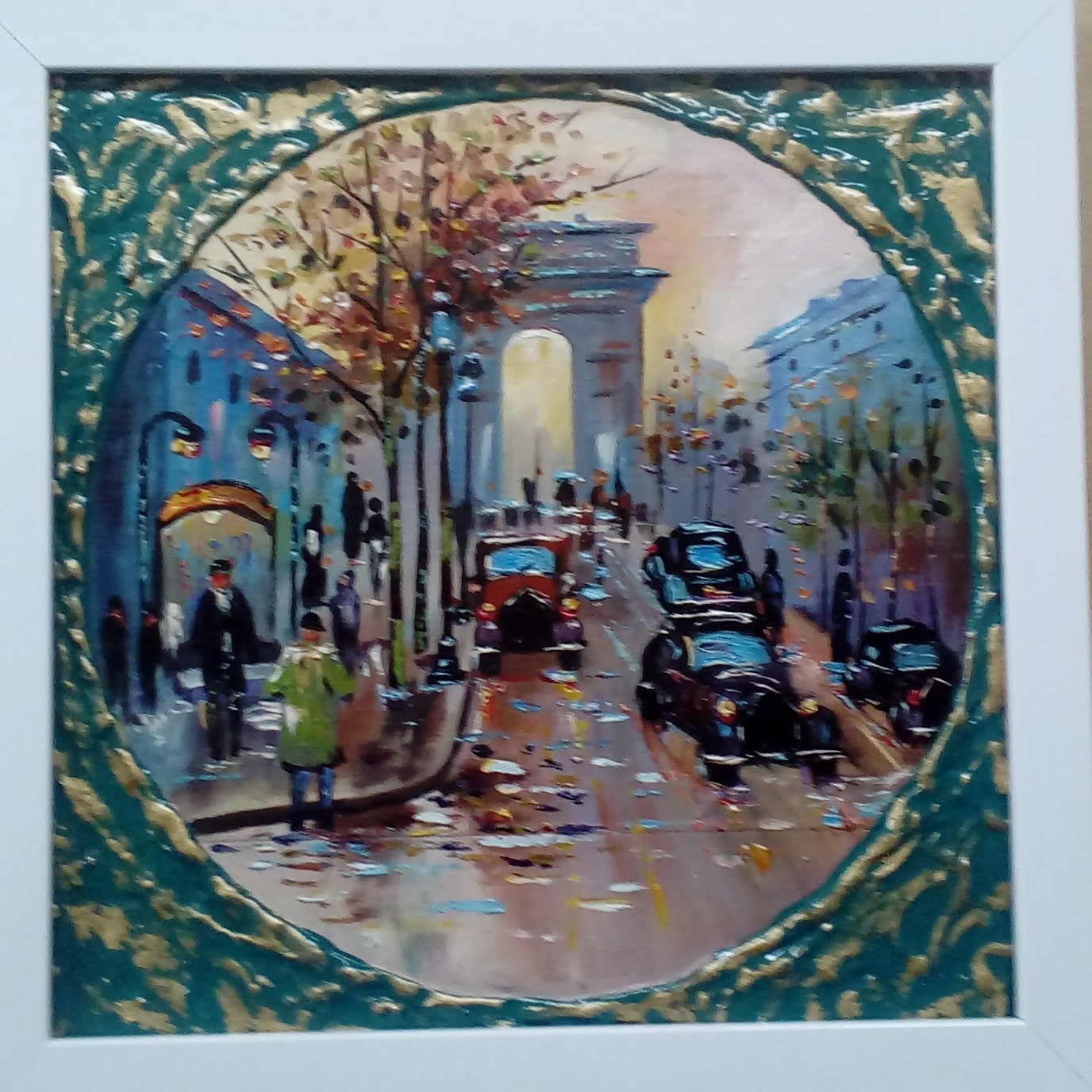 نقاشی رنگ روغن، قاب دور کار و پتینه کاری شده