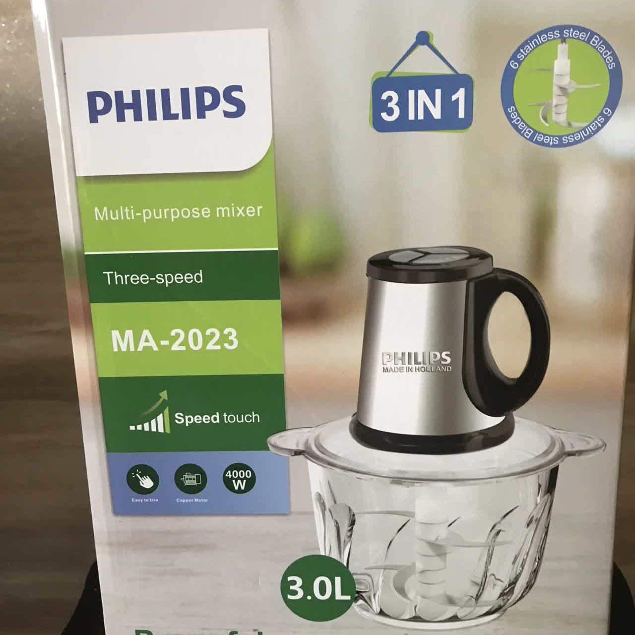 خورد کن 3لیتری فیلیپس 6تیغه کاسه پیرکس طلایی