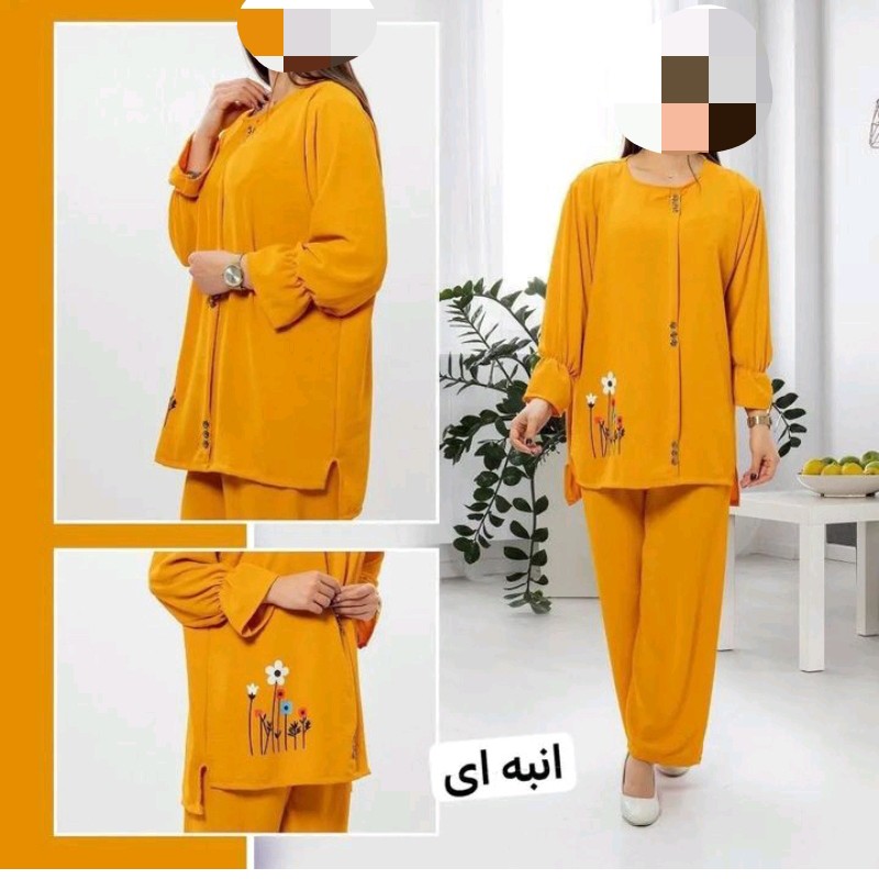 تونیک وشلوار دکمه نما طرح گل